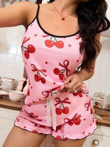 1pc Women's Pajama Set, 140g Milk Silk, Digital Printing - Multicolor - View 3