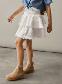 Tween Girl Back To School,White Lace Skirt,Suitable For Fall And Winter - White - View 3