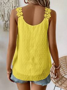 EMERY ROSE Women's Vacation Shoulder Applique Design Loose Fit Tank Top - Yellow - View 2