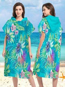 SHEIN 1 件曼陀罗花印花斗篷可穿戴长袍 - 超柔软超细纤维连帽沙滩图案，适合男士、女士、情侣 - 沙滩和家居装饰，情侣斗篷 | 超细纤维浴袍，适合所有假期返校 - 彩色 - 查看 5