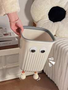 SHEIN 1 Piece Of Striped Big Eyes Trash Can With Four Legs Supporting Trash Can With Pressure Strips Square Cute Trash Can Suitable For Office Bedroom Living Room Kitchen