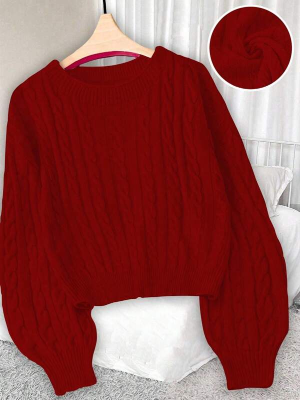 Regalyn Plus Size Women's Casual Fashionable Slimming Round Neck Long Sleeve Cable Knit Pullover Sweater, Autumn/Winter Fall Cloth For Women