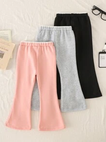 SHEIN Explorewe 3pcs Young Girls Casual Solid Color Flared Sweatpants, Autumn/Winter Fall - Dusty Pink - View 6