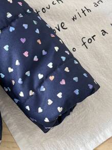 SHEIN 女婴心形印花连帽拉链保暖棉服外套，冬季 - 藍色 - 查看 3