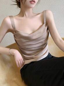 SHEIN LUNE Women Solid Color Pleated Slim Fit Camisole For Summer - Dusty Pink - View 1