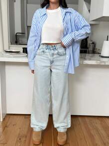 EURMUSE 100%Cotton WOMEN FASHIONABLE STRAIGHT JEANS - Medium Wash - View 4