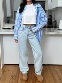 EURMUSE 100%Cotton WOMEN FASHIONABLE STRAIGHT JEANS - Medium Wash - View 7