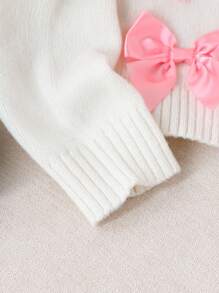 SHEIN Young Girl Fashionable Bow Knit Cardigan , Long Sleeve Open Front Cardigan With Bows Winter Fall - White - View 4