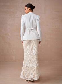 Lumalex 秋冬聚会宴会低调奢华闪亮节日派对狂欢节郊游度假热门户外丰富层次婚礼季宴会成人礼亮片花卉刺绣弹力紧身美人鱼长裙女装奢华舞会圣诞节新年 - 白色 - 查看 3