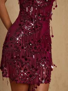 Glamine 女装夏季新款度假迷你连衣裙女士夏季绿色挂脖连衣裙性感流苏装饰连衣裙 - 紅色 - 查看 6