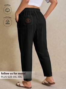 Elaquor 大码纯色时尚裤子，适合夏季 - 黑色 - 查看 1