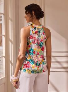 Glamance Yin Creative Studio Women's Elegant Floral Print Halter Neck Blouse, Summer Off The Shoulder Country Outfits Women Casual - Multicolor - View 3