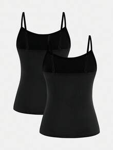 SHEIN Girlism Tween Girls 2pcs/Set All-Match Slim Fit Simple Basic Cami Top Girls Cami Tank Tops Tight Tops Black Cami Cami Tops Black Cami Tops Girls Tank Tops Camisoles For Teens Tank Tops With Bras Teen - Black - View 2