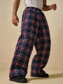 ROMWE MEN Street Life Men's Fashion Quilted Plaid Pants, Winter, For Fall