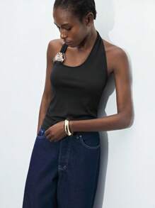 Maija Top de mujer de color liso, estilo sencillo y de moda, adecuado para el verano - Negro - Ver 6