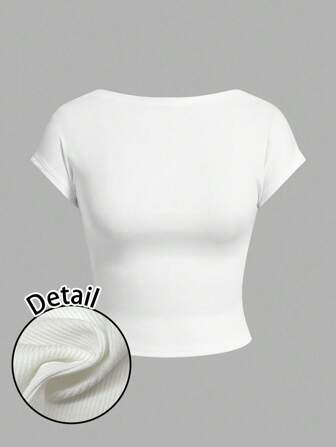 SHEIN MOD T-shirt femme à col rond, en tissu côtelé, style minimaliste décontracté sexy "babe", dos nu et ajouré, convient pour l'été