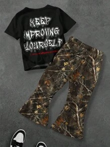 SHEIN Bolty 2pcs Kids Camo Outfit,Boys Real Tree Camo Clothes Set,Graphic Tee And Cargo Pants,Summer Career Day Back-To-School Casual Short Sleeve Knit Set - Multicolor - View 2