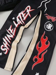 PAVTROS 2pcs/Set Tween Boy Street Graphic Print Hoodie And Sweatpants Athletic 2 Pieces Outfit, School, Campus, College Chic Outfits For Autumn/Winter - Black - View 6