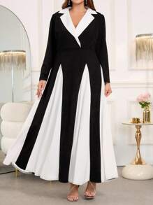 Ellevyn Vestidos de mujer talla grande, elegantes con bloque de color, cuello de solapa, vestidos de oficina para otoño e invierno, atuendos de oficina para maestras, ropa de oficina para mujeres de talla grande, atuendos de festival para ropa de otoño de mujeres, atuendos para salir, vestidos para mujeres, vestidos elegantes de otoño para mujeres, vestidos elegantes para mujeres de talla grande, vestidos largos para mujeres de talla grande, vestidos de manga larga