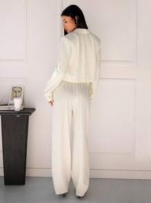 SHEIN Tall 2pcs Women's Regular Minimalist Double-Breasted Blazer And Pants Suit Setm,Fall Women Clothes,Business Casual Woman - Yellow - View 2