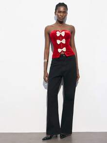 Maija توب حريمي كروب أيلغانت مخمل بنصوع اسود مزين بوان للحفلات، خريف/شتاء