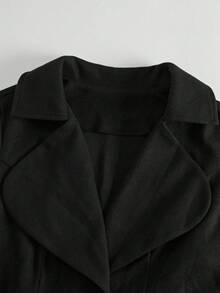 SHEIN Clasi Clasi加大码女式纯色V领长袖系腰优雅大衣，秋冬季 - 黑色 - 查看 7