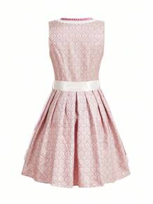 SHEIN Frenchy 女士复古刺绣网眼撞色无袖连衣裙 - 粉色 - 查看 2