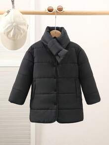 Black Scarf Style Loose Padded Coat, Korean Fashion Winter - Black - View 3
