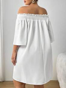 SHEIN PETITE CURVE Plus Size Casual Loose Daily Versatile Solid Color Off-Shoulder Dress - White - View 2