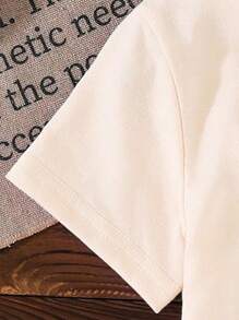 返校季女童休闲时尚创意铅笔彩色蝴蝶结卡通图案印花基础款短袖T恤 女童图案T恤 小女孩图案T恤 返校季女童衬衫 - 米色 - 查看 7