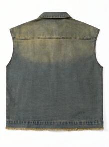 Chillumni Men's Casual Washed Distressed Sleeveless Denim Jacket Minimalist Vintage Washed Blue OVERSIZE For Street - Bronze - View 2