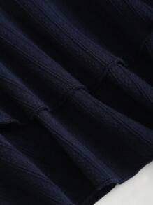 Sweetra Women's Navy Blue Summer Sailor Beach Vacation Holiday Holiday Halter Neck Tie Front Textured Ruched Metallic Decor Tiered Ruffle Hem Mini Dress - Navy Blue - View 5