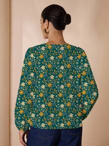 Glamance PATTERNIARY Women's Casual Simple Long Sleeve Shirt, Suitable For Autumn Floral Blouses For Women Long Sleeve Floral Blouse Boho Floral Top Women Floral Print Blouses - Multicolor - View 2