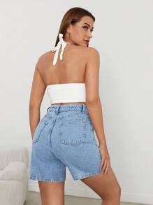 EURMUSE 100%Cotton MEDIUM WASH HIGH WAIST MID LENGTH - Medium Wash - View 2