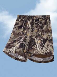SHEIN Tween Boy Casual & Loose Leaf & Branch Print Swim Trunks With Fitted Lining - Multicolor - View 3