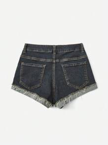 ROMWE Grunge Punk Quần short denim cạp trễ cổ điển có độ co giãn cao, thanh lịch và đa năng, cỡ lớn - Màu xanh lam - Xem 2
