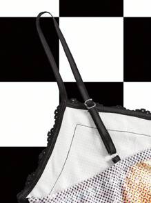 Y2Kool Maria Clara Maia Camiseta de tirantes con cuello en V, estampado de cisne, pixelado y encaje patchwork, estilo Y2K, adecuada para verano, vacaciones, reuniones, fiestas y uso casual diario