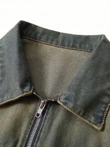 Chillumni Men's Casual Washed Distressed Sleeveless Denim Jacket Minimalist Vintage Washed Blue OVERSIZE For Street - Bronze - View 3