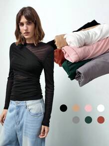 Maija 女士黑色不对称褶饰修身 T 恤 - 黑色 - 查看 8