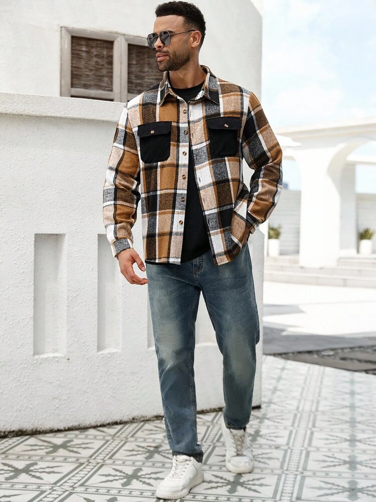 Manfinity Homme Camisa Xadrez Casual para Uso Diário Plus Size Masculino - Multicolorido - Visão 5
