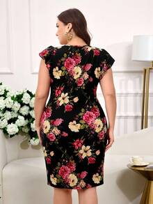 Reflora Vestido con estampado floral y ribete de volantes para mujer de talla grande para vacaciones - Multicolor - Ver 2