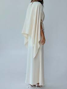 Aloruh 杏色优雅休闲装：不对称下摆收腰斗篷上衣+长腰裙 - 杏色 - 查看 5