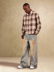 Quần jeans ống rộng SUMWON kiểu vintage rách rưới, dáng loe cổ điển, chất liệu denim cotton, dáng rộng thoải mái, phong cách đường phố thập niên 90-20-20, retro, thích hợp mặc thường ngày. - Màu xanh lam - Xem 7