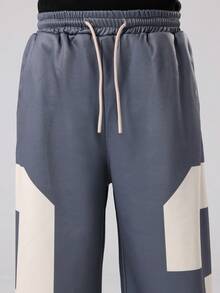 SUMWON Youth Loose Fit Modern Color Block Wide Leg Sweatpants Casual Drawstring Bottoms Fall Winter Fashion Pants Streetwear - Dark Grey - View 7