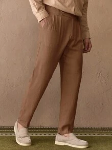 Mainfolk Men's Casual Woven Tapered Suit Pants Brown Dress Pants Pleated Pants High Waisted Pants Manfinity Pants Designer Pants, Old Money - Khaki - View 1