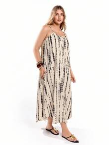 Solavibe Vestido casual de verano sin mangas con estampado de árbol para tallas grandes - Multicolor - Ver 5