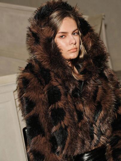 Anewsta Savoree Women's Fashionable & Elegant Faux Fur Short Hooded Jacket