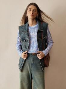 Florisole Women's Retro All-Over Print Crew Neck Loose Casual Long Sleeve T-Shirt Fall Cloth For Women - Blue - View 4