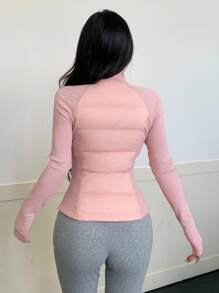 DAZY Áo khoác nữ dáng ôm, cổ đứng, tay áo nối liền, đệm, thu/đông, quần áo mùa đông cho nữ, áo khoác mùa đông cho nữ - Hồng - Xem 2