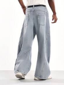 SUMWON 超大阔腿破洞牛仔裤 Y2K 时尚街头服饰复古 90 年代风格浅蓝色水洗休闲宽松裤